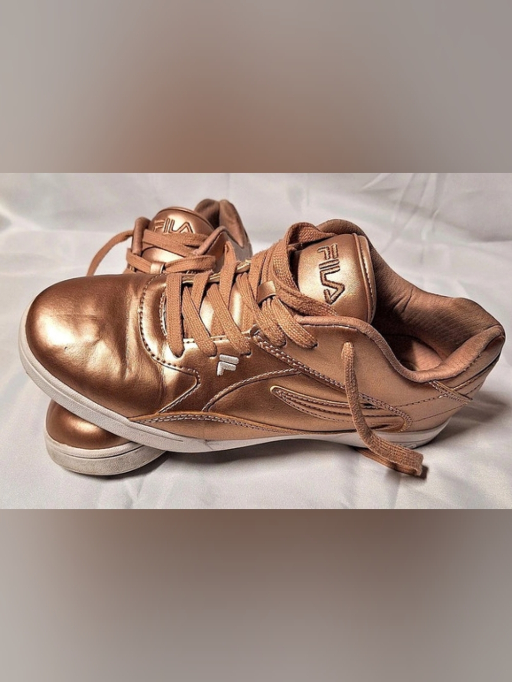Fila Amant Low", "Rose Gold Metallic", "Blush Pink Chunky Sneaker", Size 10